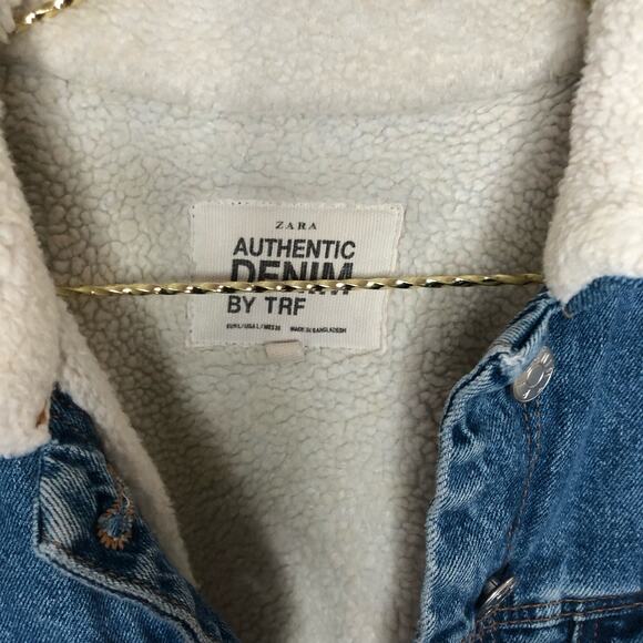 Zara Sherpa Denim Jacket Women’s Large - Picture 3 of 3